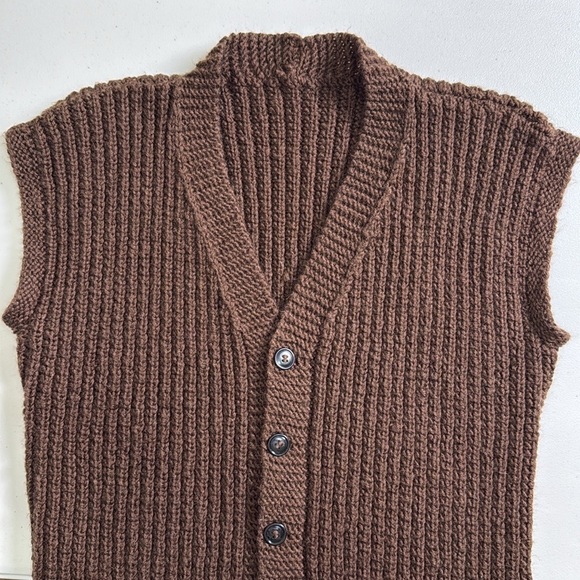 Vintage Brown Chunky Knit Wool Sweater Vest Button Grandpacore Dadcore - Picture 5 of 13